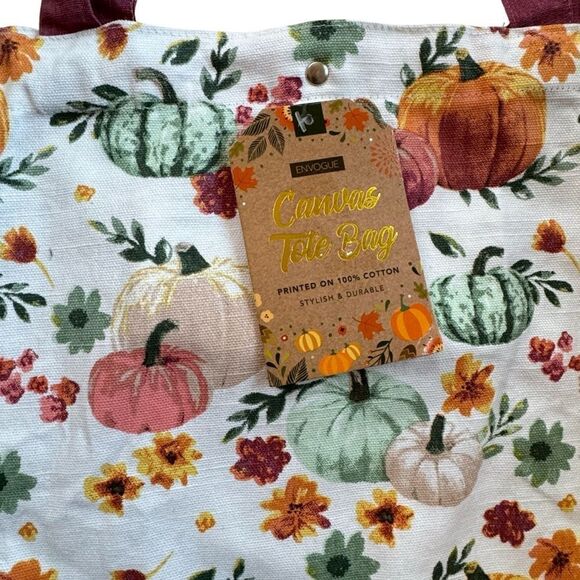Envouge 100% Printed Canvas Fall Pumpkin Harvest Tote Bag NWT - Picture 7 of 9